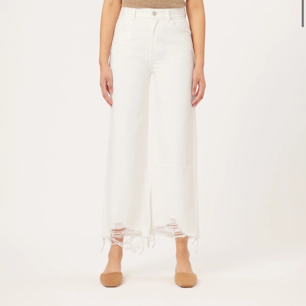 DL1961 White Frayed Wide-Leg Jeans